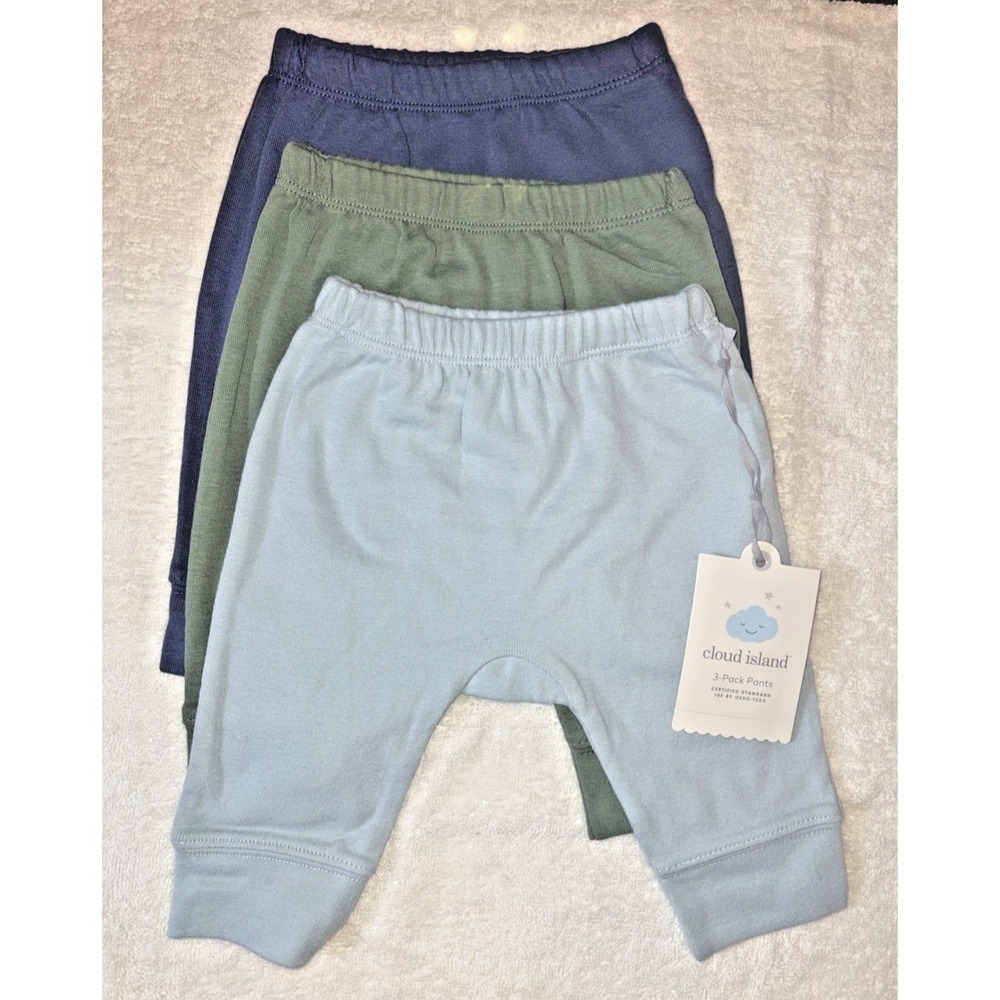 Cloud Island 3 Pack Pants in Blue & Green - Newborn